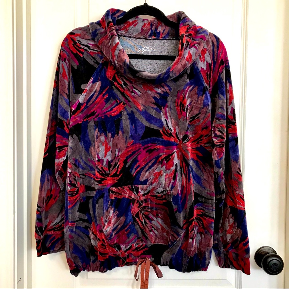 Style & Co Sport cowl sweatshirt with 2 pockets in beautiful abstract colors, XL